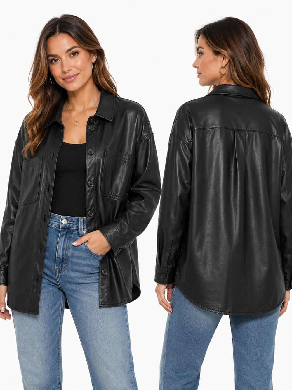 American Eagle Outfitters Black Faux Leather Shacket Y2K Oversized New Medium